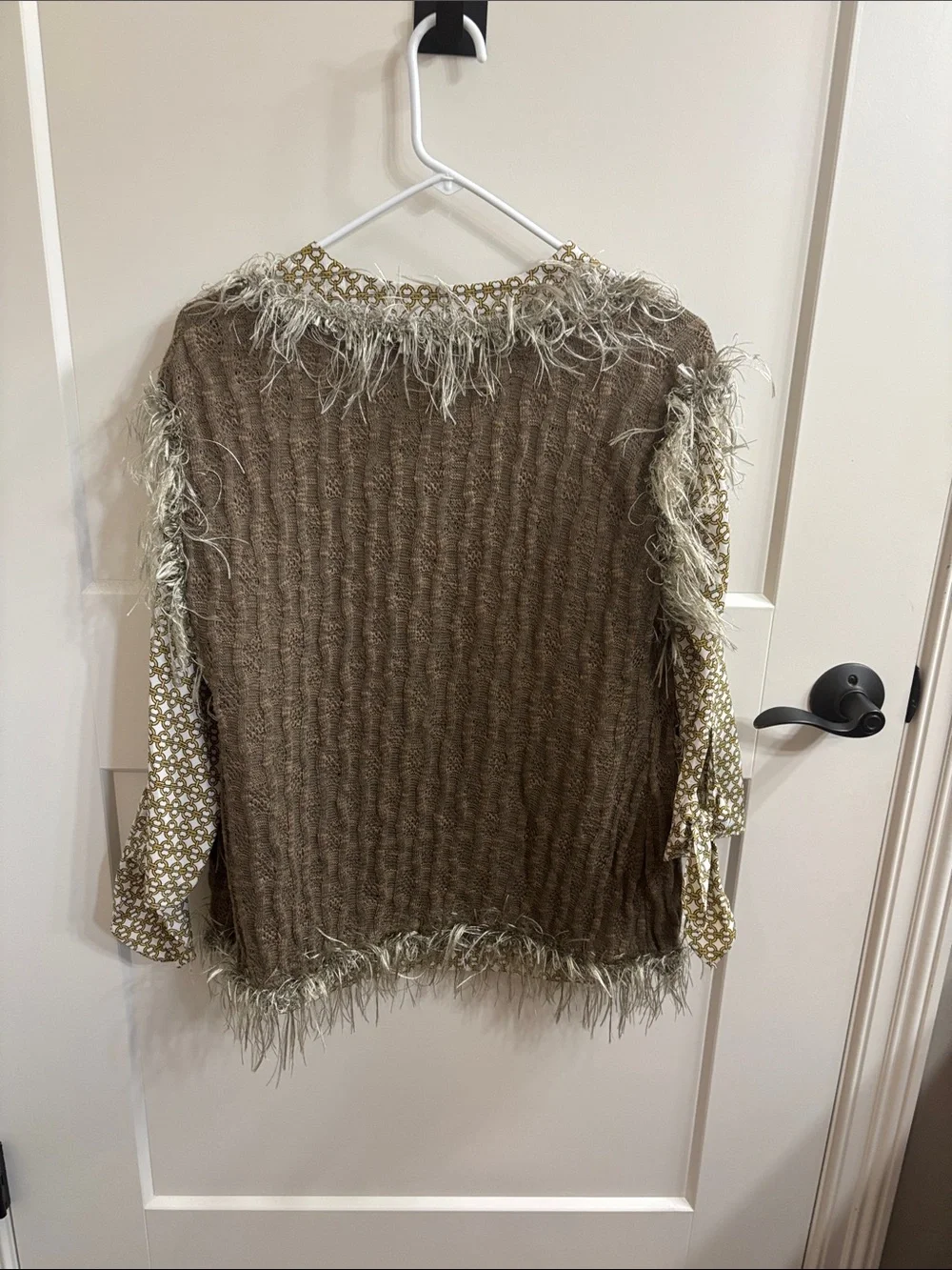 Michael Kors Brown & Cream Feather-Trim Blouse